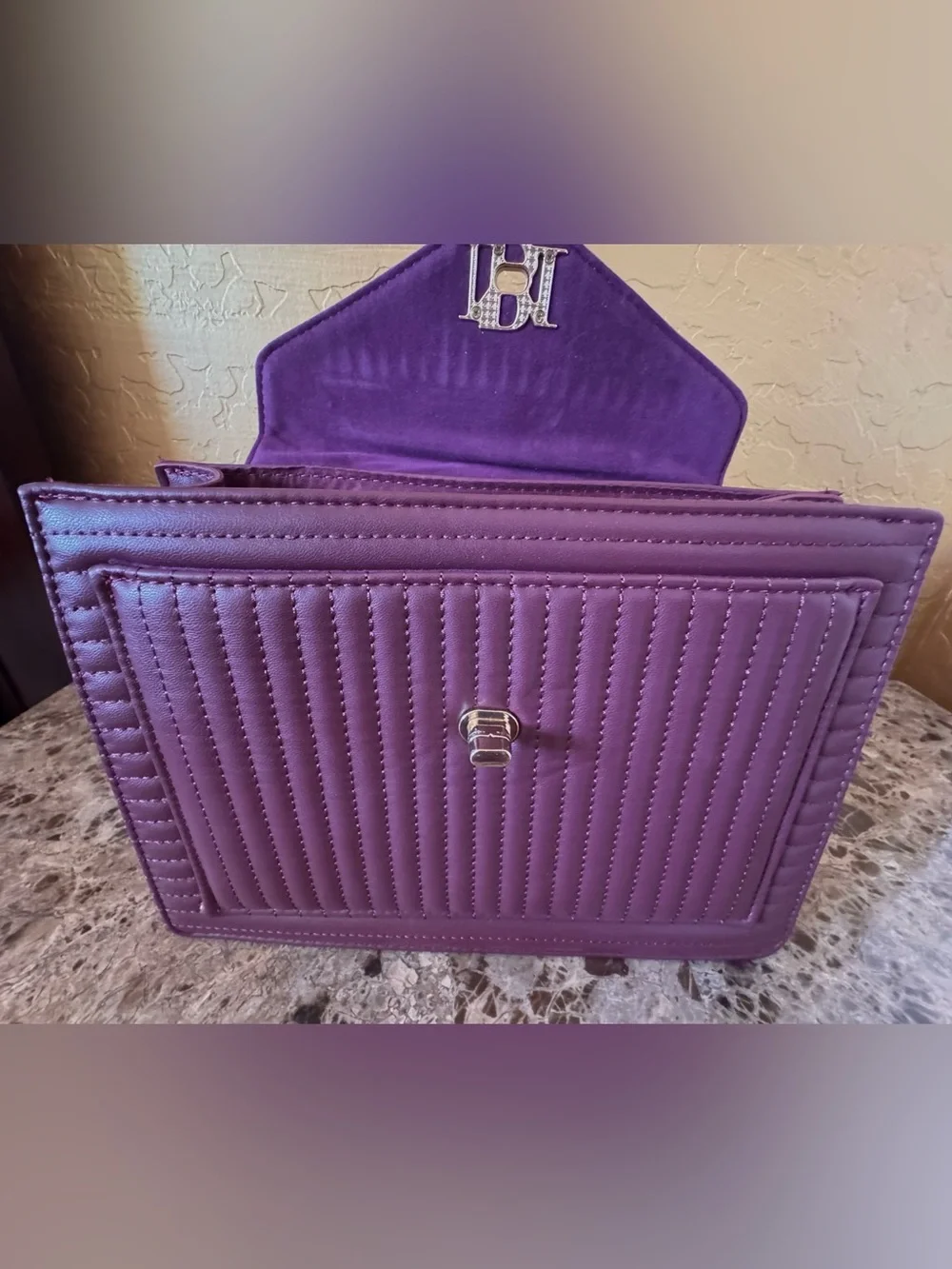 Badgley Mischka Quilted Plum Top-Handle Satchel NWT